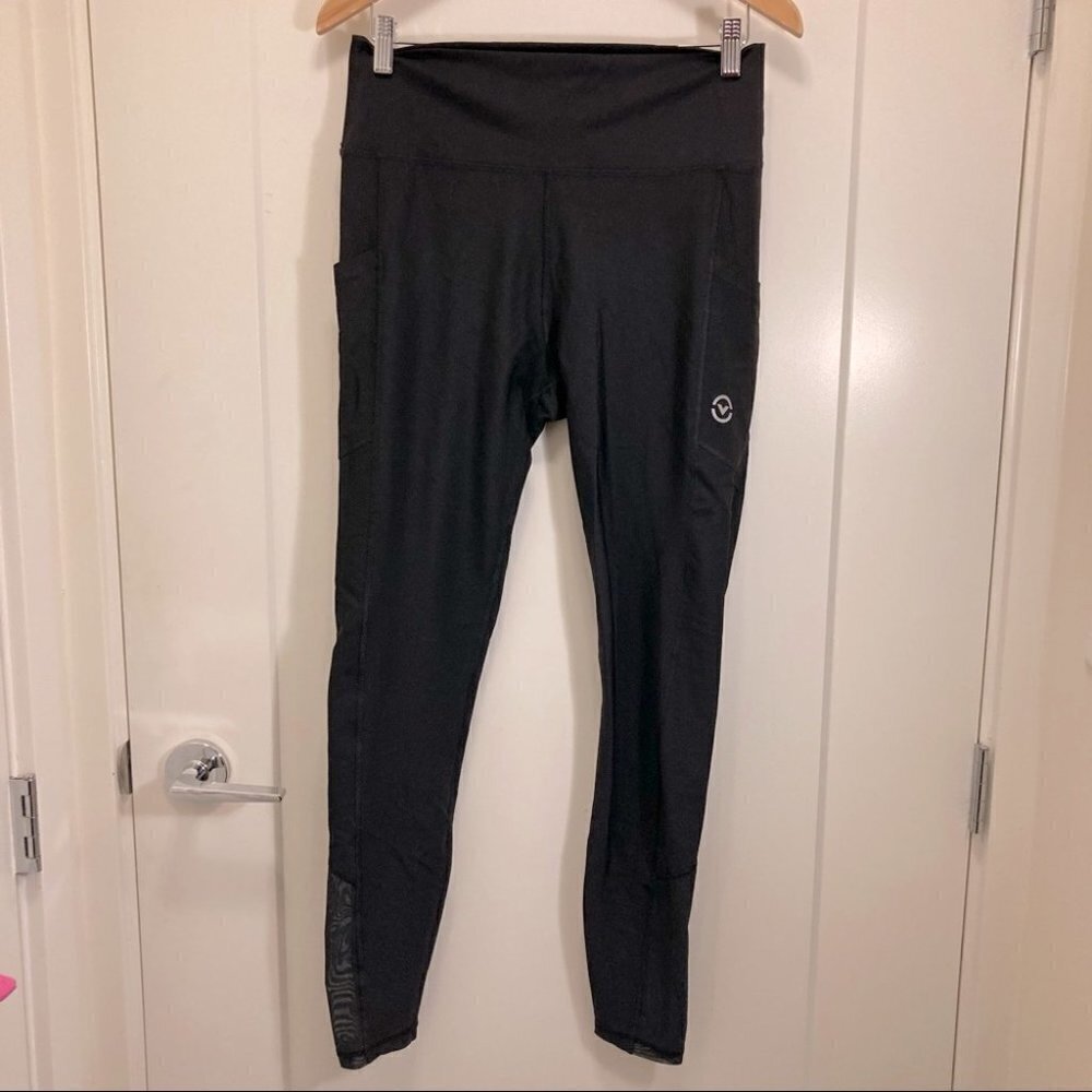 VIRUS Sz XL Workout Run Exercise Activewear Leggings Side Pockets Mesh at Hem